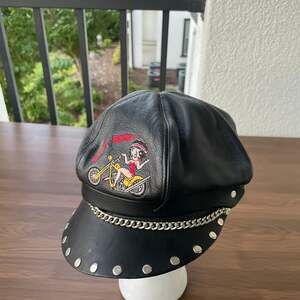 Vtg 1995 Genuine Leather Betty Boop Motorcycle Hat KFS/FS TM Hearst
